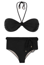 Charger l'image dans la galerie, Product Front: Rio De Sol Ensemble Set Shimmer-Black Twist Belted-High-Waist
