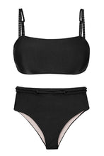Charger l'image dans la galerie, Product Front: Rio De Sol Ensemble Set Shimmer-Black Bandeau-Reto Hotpants
