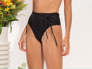 Bottom Shimmer-Black Belted-High-Waist