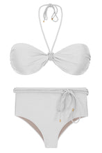 Charger l&#39;image dans la galerie, Product Front: Rio De Sol Ensemble Set Shimmer-White Twist Belted-High-Waist
